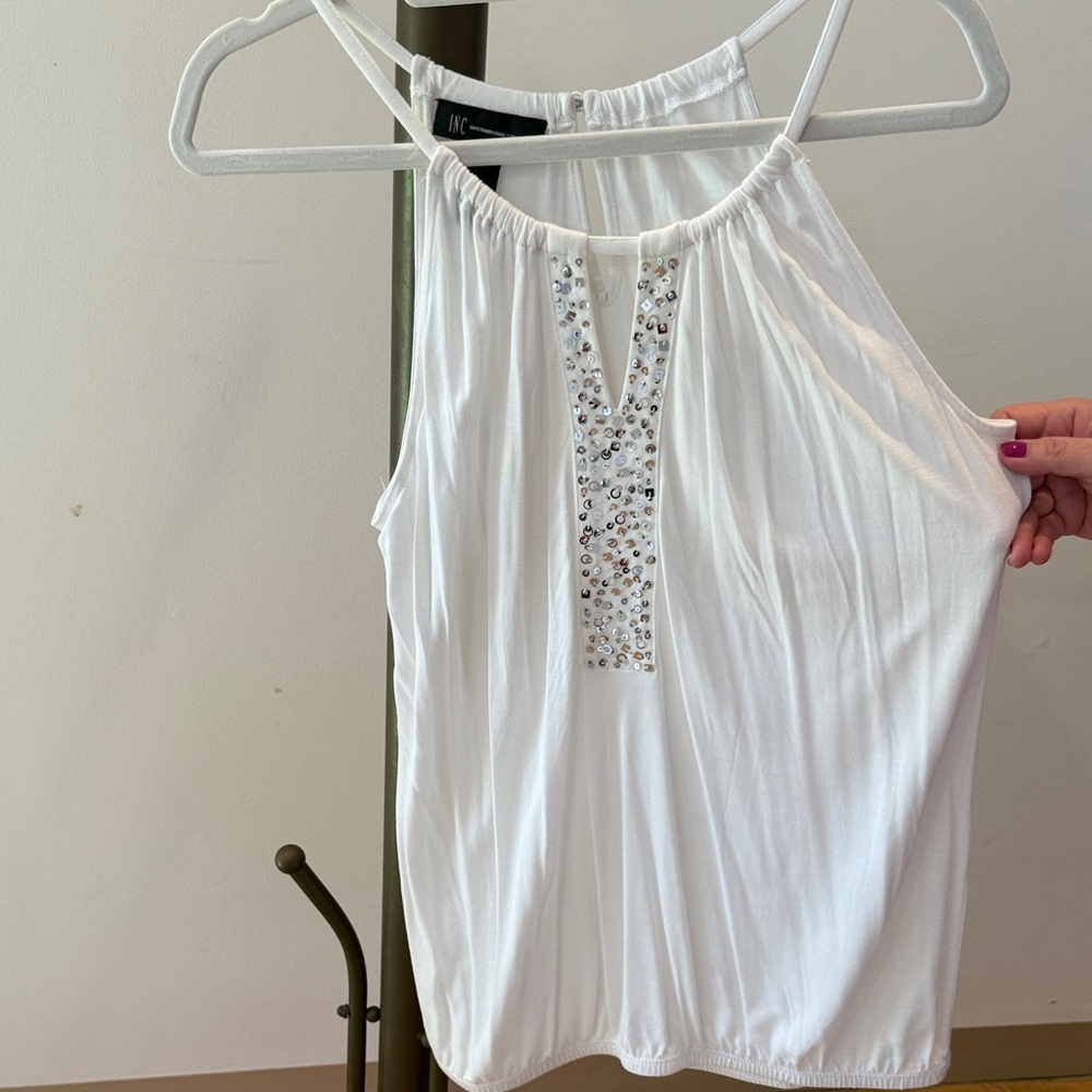 INC International Concepts White Embellished Tank Top